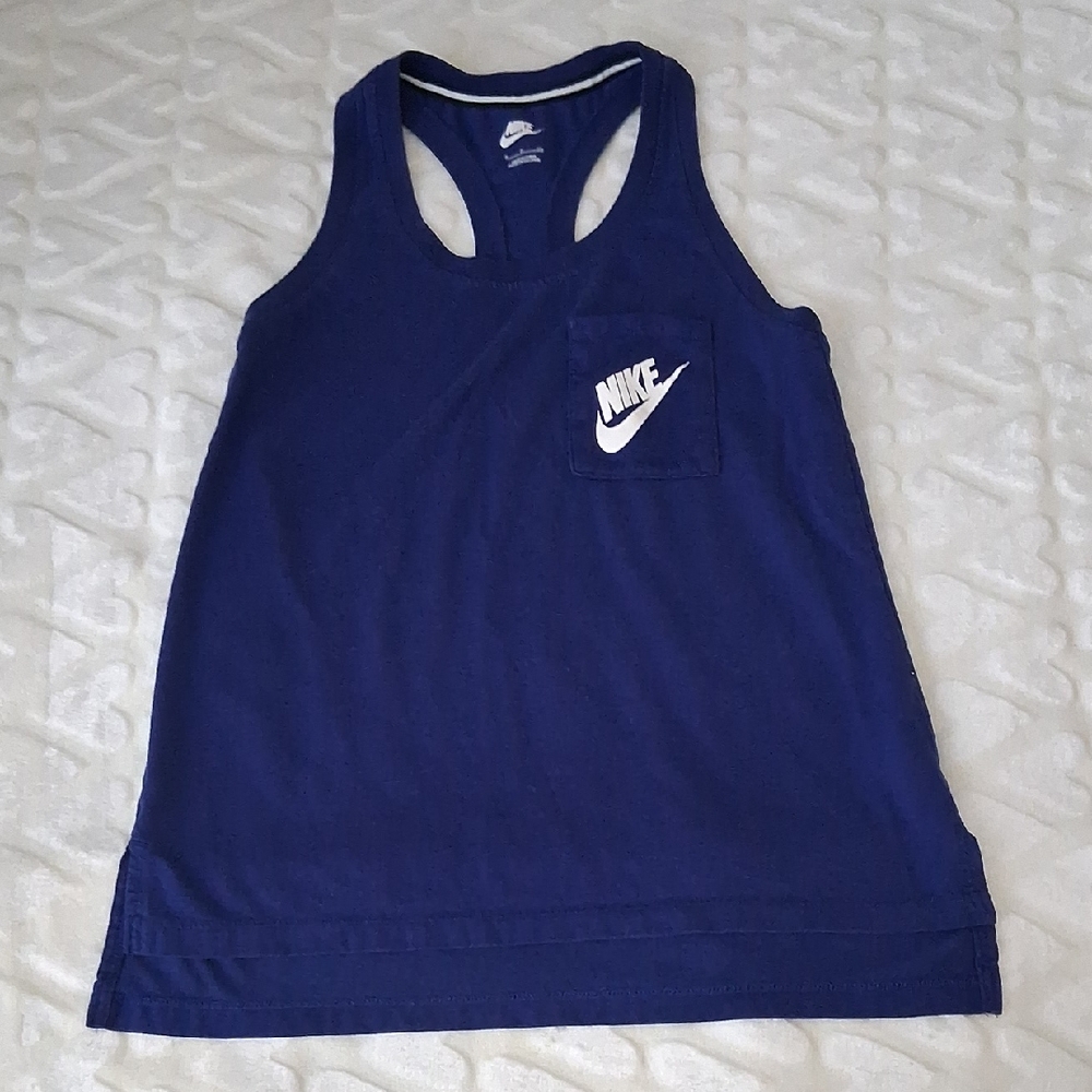 Nike Women's Navy Racerback Tank with Pocket Logo